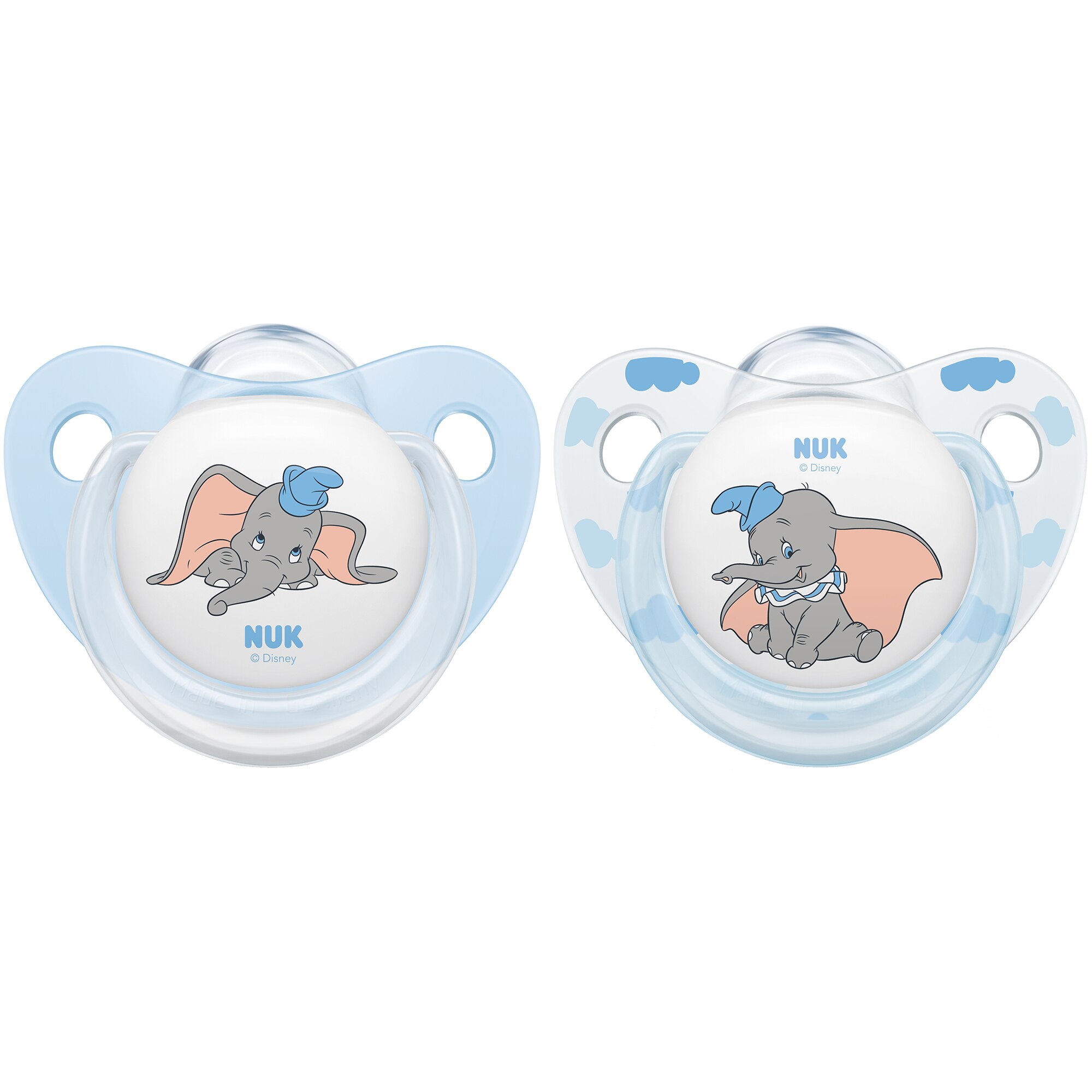 Set 2 suzete ortodontice din silicon Nuk Disney Dumbo M3, 18-36 luni, Albastru